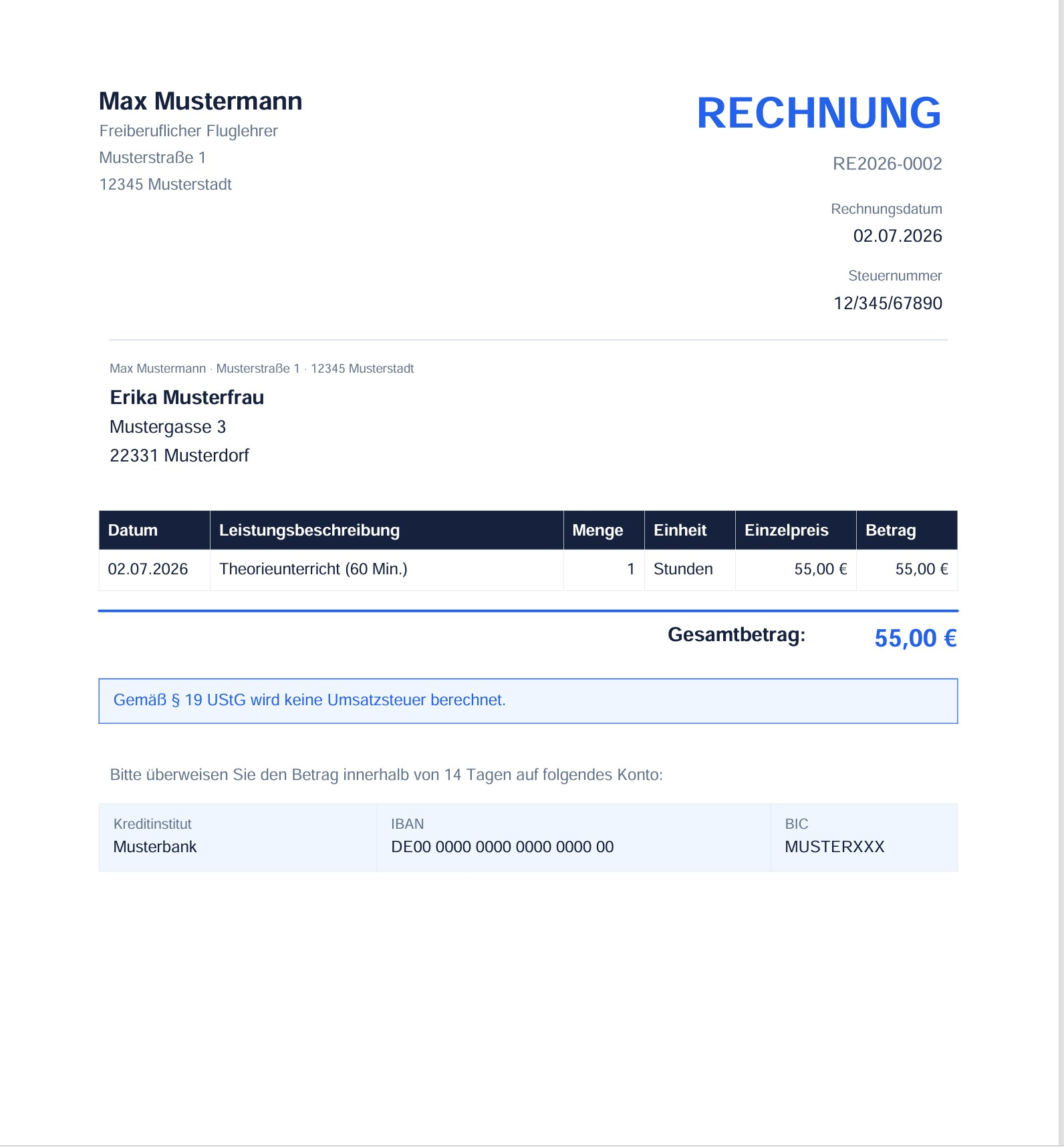 Rechnung PDF-Vorschau